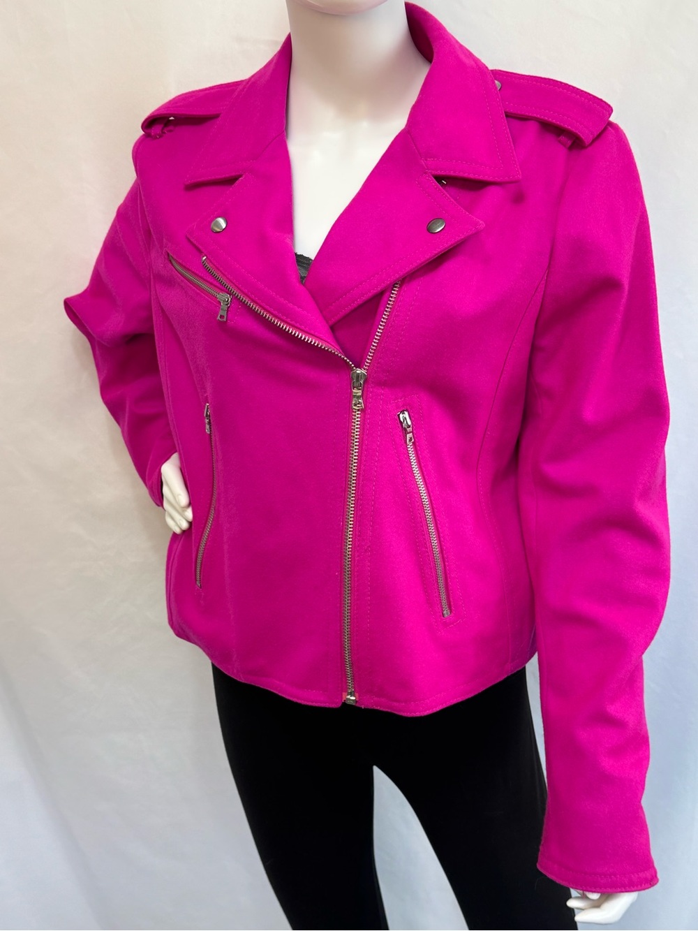 GAP Bright Magenta Fuchsia Hot Pink Wool Blend Moto Jacket
